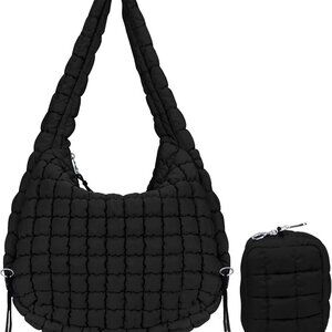 Large Quilted Tote Bag Nylon Puffer Oversized Carryall Pouch Crossbody